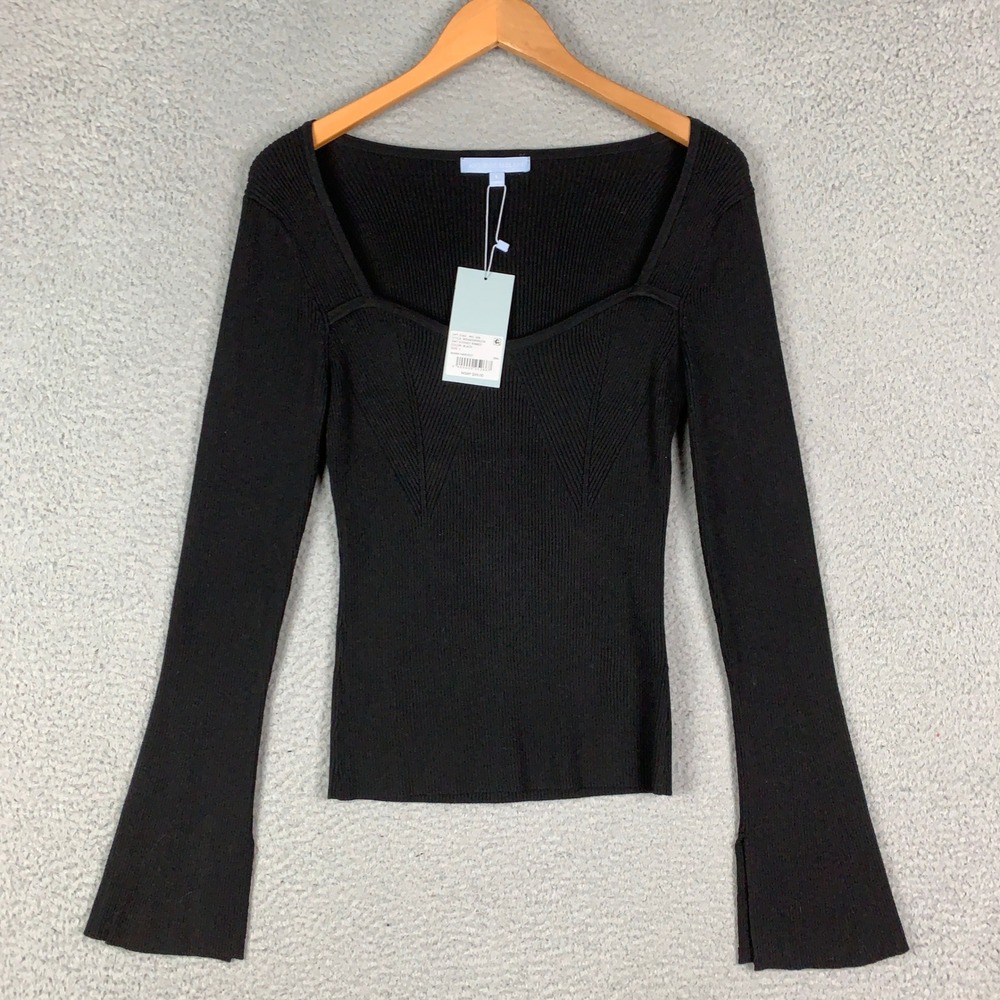 Antonio Melani Sydney Ribbed Sweater Womens Large L Black Sweetheart Bell Sleeve